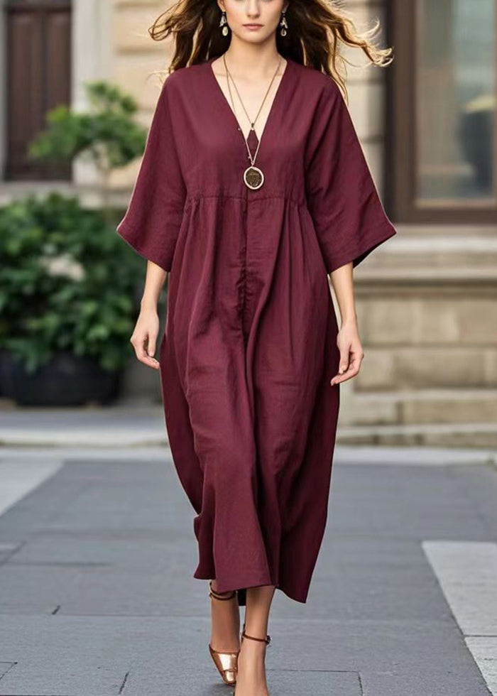 Plus Size Mulberry Oversized Cotton Long Dress Bracelet Sleeve