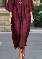 Plus Size Mulberry Oversized Cotton Long Dress Bracelet Sleeve