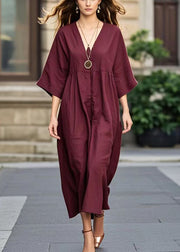 Plus Size Mulberry Oversized Cotton Long Dress Bracelet Sleeve