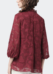 Plus Size Mulberry Ruffled Wrinkled Lace Shirt Tops Fall