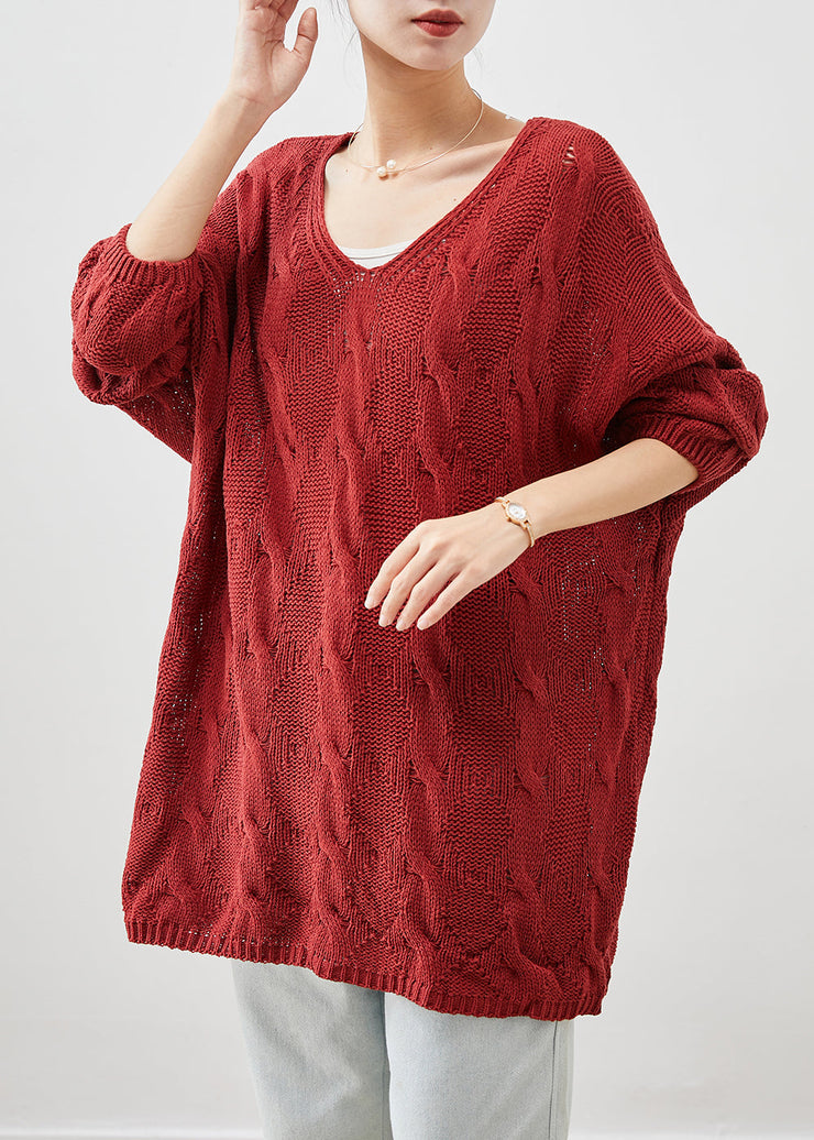 Plus Size Mulberry V Neck Thick Knit Sweater Tops Winter