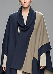 Plus Size Navy Asymmetrical Patchwork Cotton Coats Fall