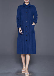 Plus Size Navy Button Down Pockets Corduroy Dress Fall