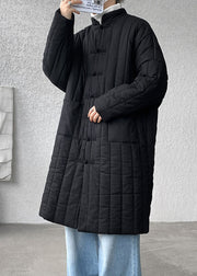 Plus Size Navy Chinese Button Pockets Men Parka Winter