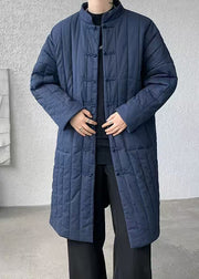 Plus Size Navy Chinese Button Pockets Men Parka Winter