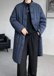 Plus Size Navy Chinese Button Pockets Men Parka Winter