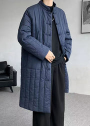 Plus Size Navy Chinese Button Pockets Men Parka Winter