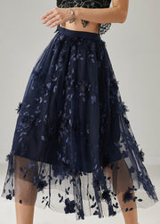 Plus Size Navy Embroidered Floral Tulle Skirts Summer