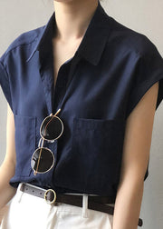 Plus Size Navy Peter Pan Collar Shirts Summer