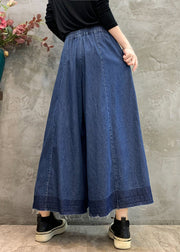 Plus Size Navy Pockets Elastic Waist Wide Leg Pants Fall