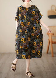 Plus Size O-Neck Print Maxi Dresses Short Sleeve