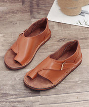 Plus Size Orange Cowhide Splicing Leather Flat Sandals