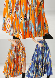 Plus Size Orange Elastic Waist Print Chiffon Skirt Spring