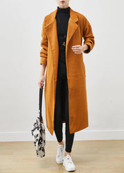 Plus Size Orange Oversized Tie Waist Woolen Coat Spring