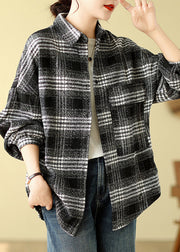 Plus Size Orange Plaid Peter Pan Collar Woolen Shirts Tops Fall