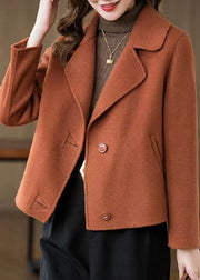 Plus Size Orange Pockets Woolen Coats Spring