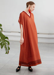 Plus Size Orange V Neck Print Chiffon Vacation Robe Dresses Summer