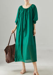 Plus Size Peacock Green Oversized Cotton Dresses Fall