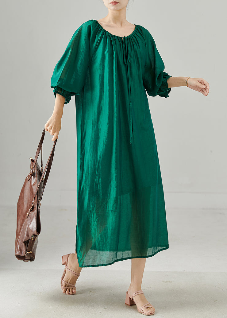 Plus Size Peacock Green Oversized Cotton Dresses Fall