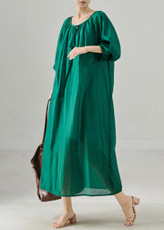 Plus Size Peacock Green Oversized Cotton Dresses Fall