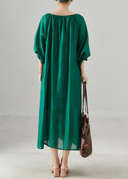 Plus Size Peacock Green Oversized Cotton Dresses Fall