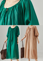 Plus Size Peacock Green Oversized Cotton Dresses Fall