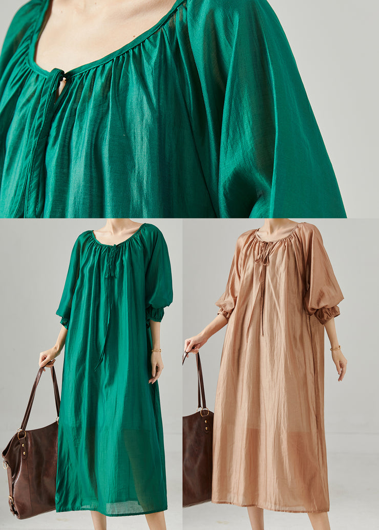 Plus Size Peacock Green Oversized Cotton Dresses Fall