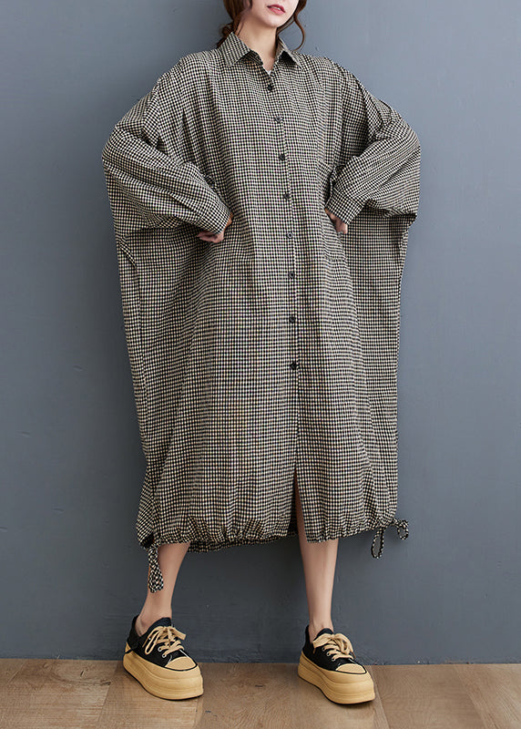 Plus Size Peter Pan Collar Plaid Cotton Shirts Dress Spring