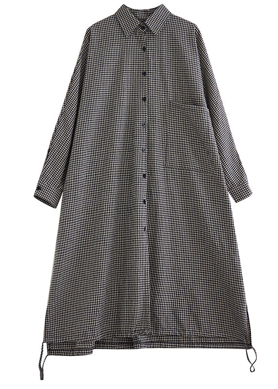 Plus Size Peter Pan Collar Plaid Cotton Shirts Dress Spring