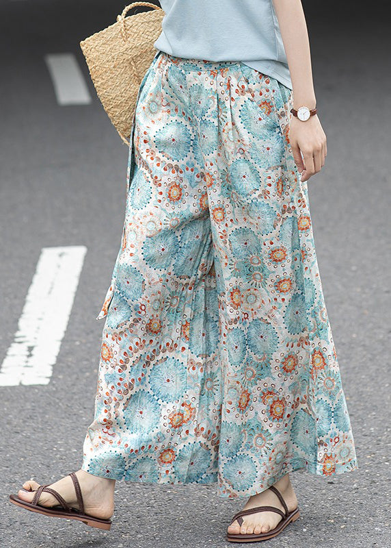 Plus Size Photo Color Pockets Print Linen Wide Leg Pants Summer