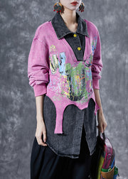 Plus Size Pink Oversized Patchwork Cotton Sweatshirts Top Spring