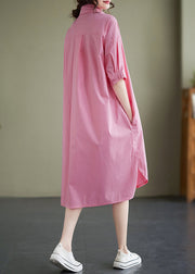 Plus Size Pink Peter Pan Collar Cotton Shirts Dress Summer