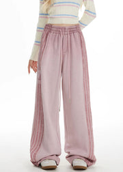 Plus Size Pink Striped Elastic Waist Wide Leg Pants Spring