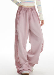 Plus Size Pink Striped Elastic Waist Wide Leg Pants Spring