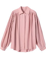 Plus Size Pink Cinched Peter Pan Collar Chiffon Shirt Tops Spring