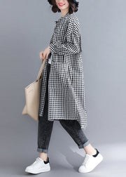 Plus Size Plaid Button Pockets Patchwork Cotton Shirts Dresses Fall