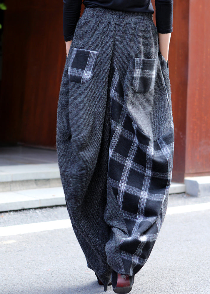 Plus Size Plaid Patchwork Elastic Waist Lantern Pants Fall