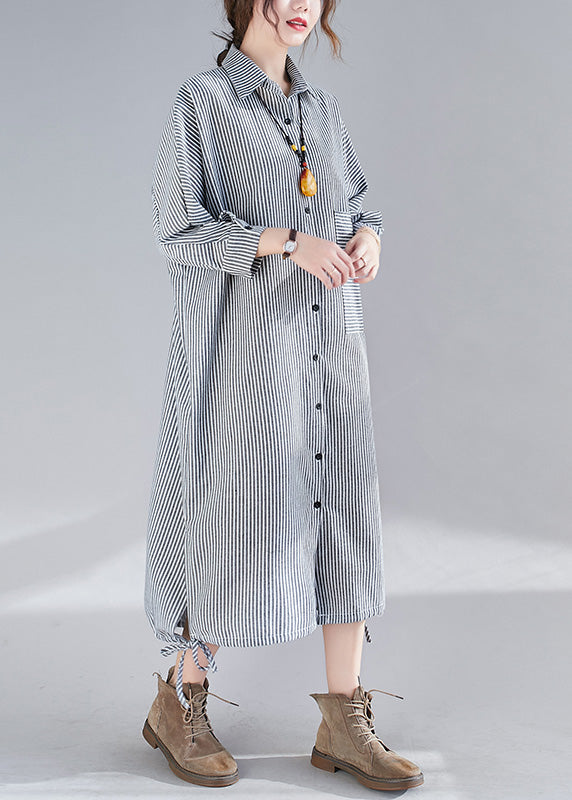 Plus Size Plaid Peter Pan Collar Button Side Open Long Shirts Dress Fall