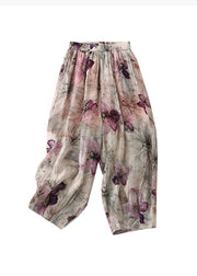 Plus Size Pockets Print Elastic Waist Cotton Lantern Pants Summer