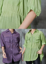 Plus Size Purple Cinched Patchwork Silk Shirt Top Summer
