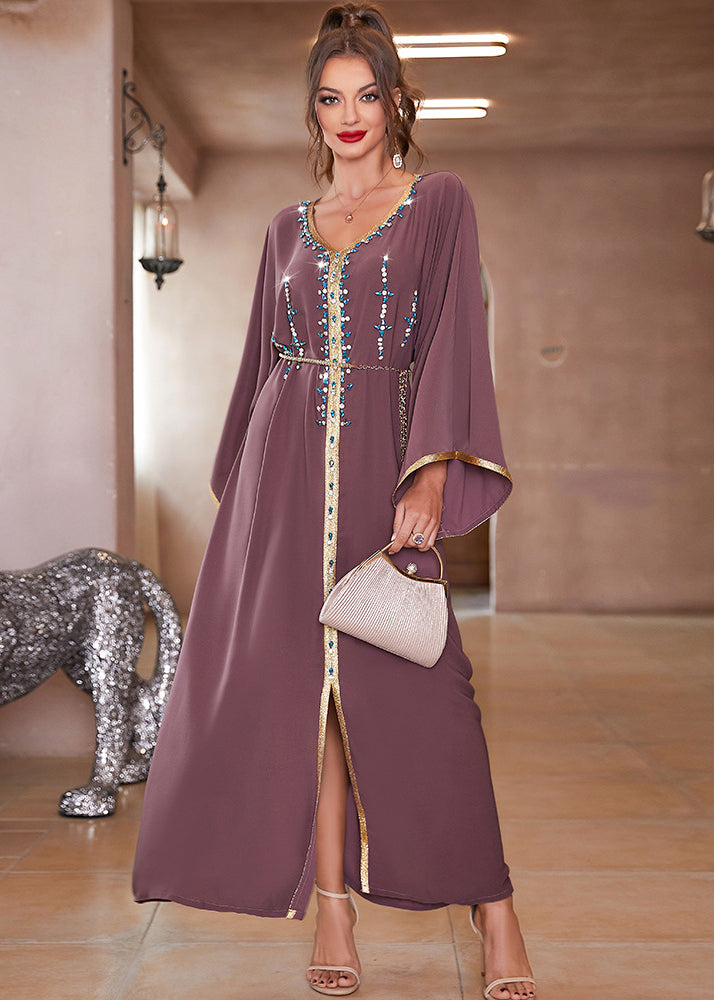 Plus Size Purple Lace Patchwork Chiffon Robe Dresses Long Sleeve