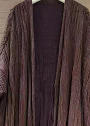 Plus Size Purple Solid V Neck Linen Cardigans Long Sleeve