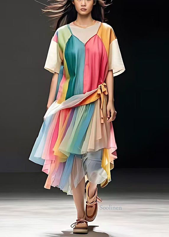 Plus Size Rainbow Oversized Patchwork Tulle Dress Summer