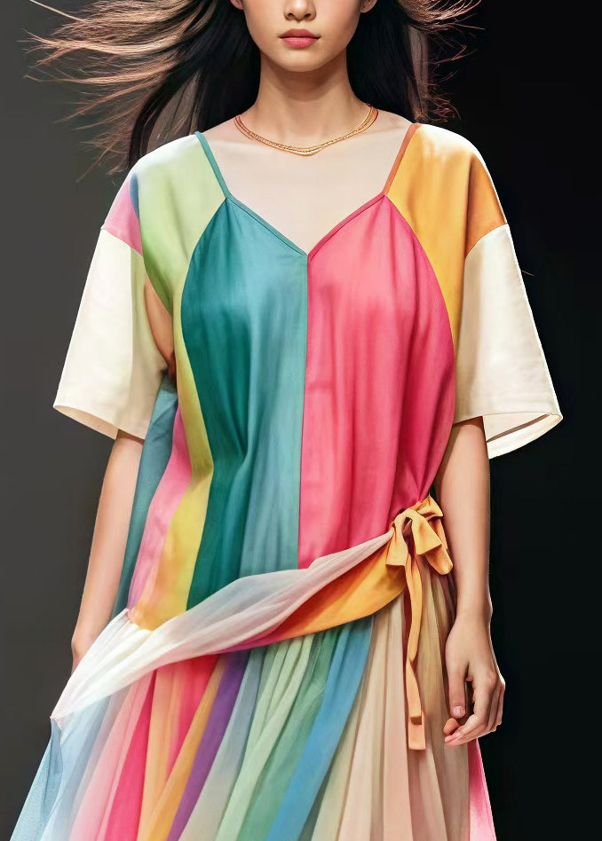 Plus Size Rainbow Oversized Patchwork Tulle Dress Summer