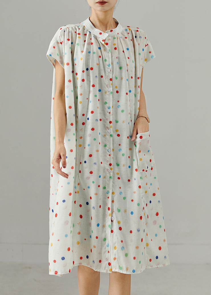 Plus Size Rainbow Round Dot Cotton Shirt Dress Summer