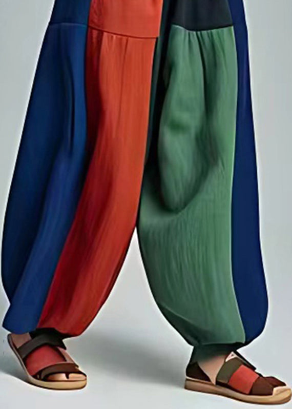 Plus Size Rainbow Striped Pockets Patchwork Wide Leg Pants