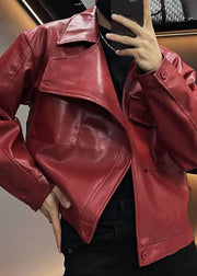 Plus Size Red Asymmetrical Button Faux Leather Mens Coats Spring