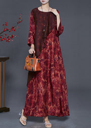 Plus Size Red Asymmetrical Print Silk Robe Dresses Spring