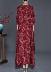 Plus Size Red Asymmetrical Print Silk Robe Dresses Spring