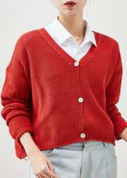 Plus Size Red Button Down Knit Loose Cardigan Spring